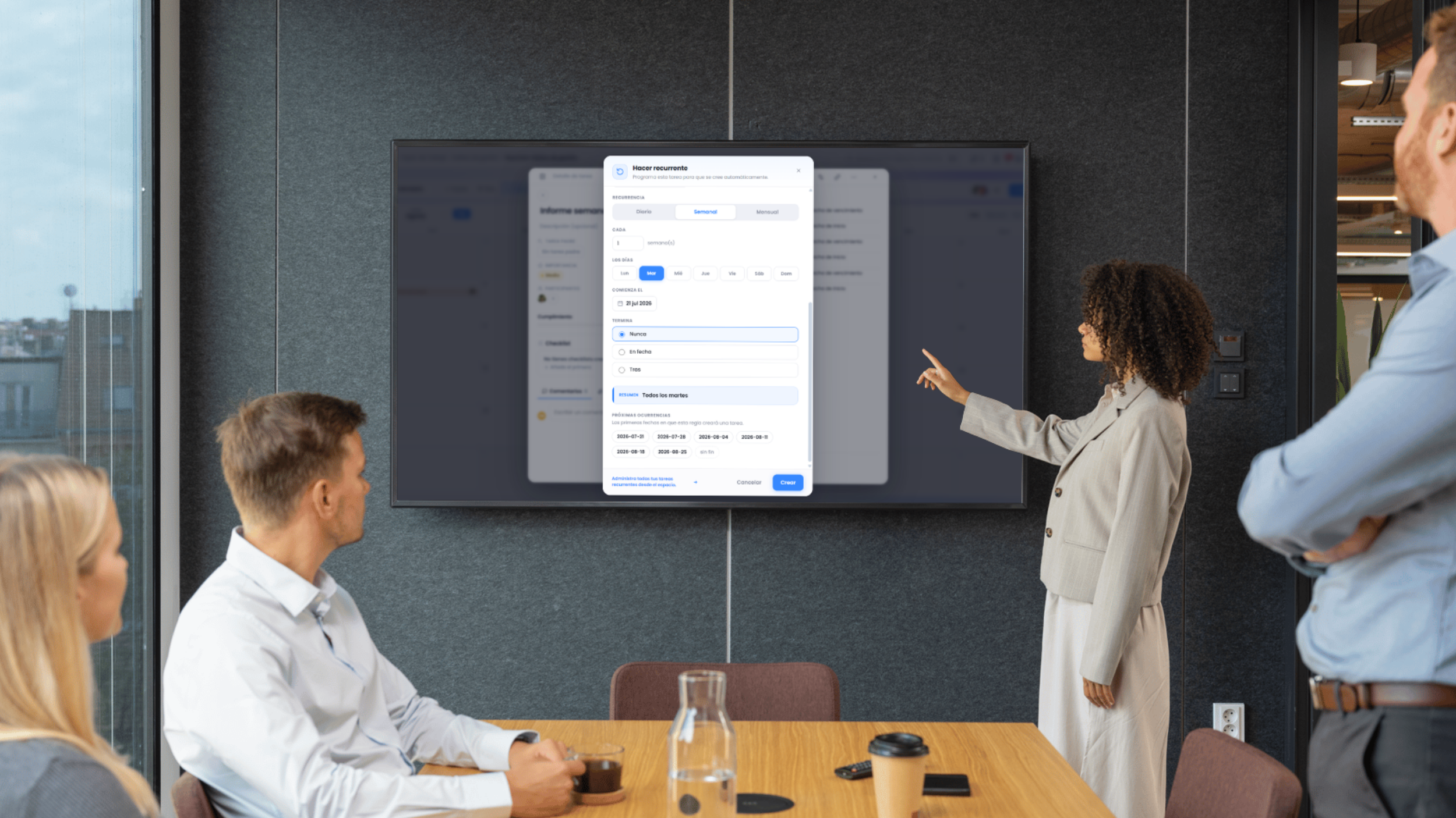 Tarea configurada con recurrencia automática en un tablero de gestión