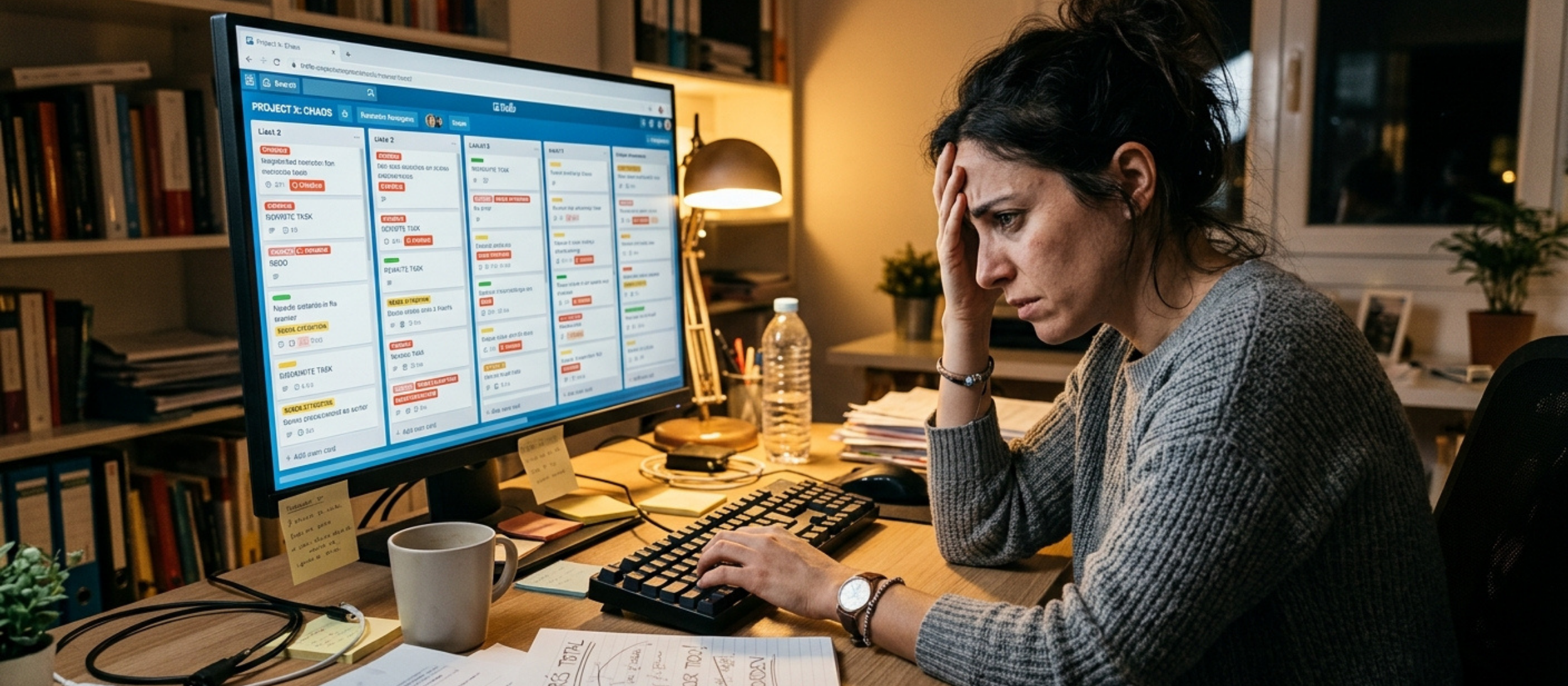Una mujer estresada por poca escalabilidad en su proyecto